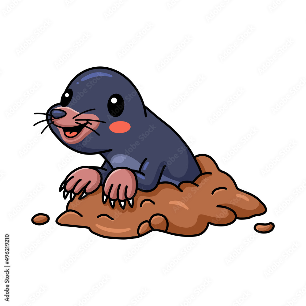 Fototapeta premium Cute little mole cartoon comes out from of the hole