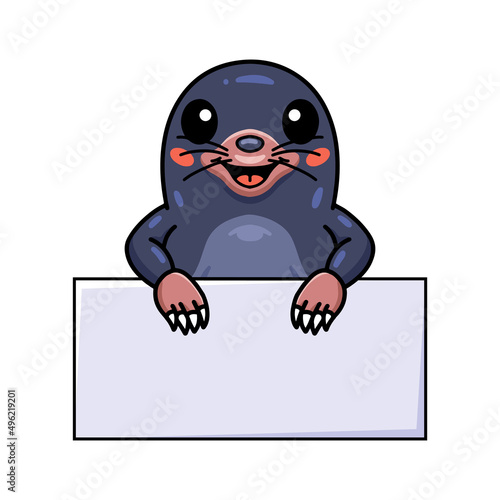 Cute little mole cartoon with blank sign