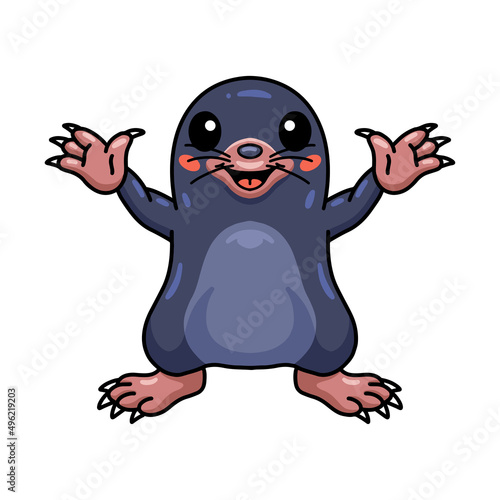 Cute little mole cartoon raising hands