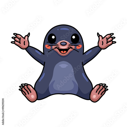 Cute little mole cartoon raising hands
