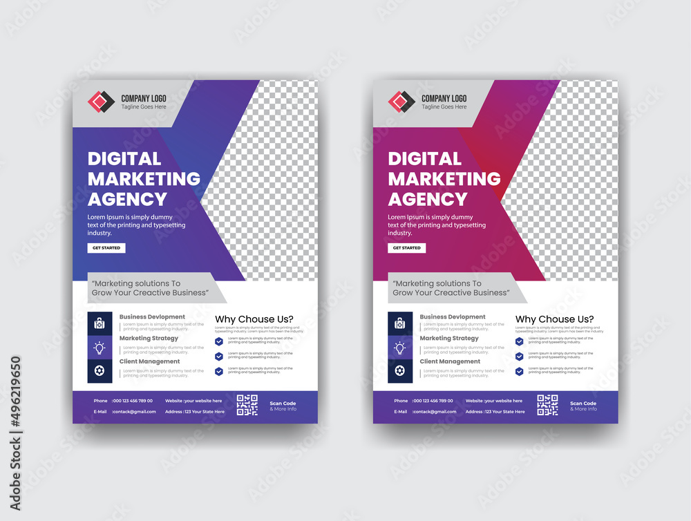 Naklejka premium Digital marketing agency flyer template design and banner
