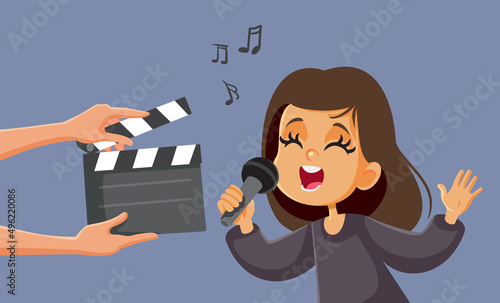 Children Talent Show Broadcasting Live on Television Vector Cartoon