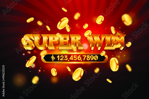 Super Win with gold coin flying isolation, Casino online concept, Slot game element, casino element design, Vector