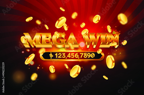 Mega Win with gold coin flying isolation, Casino online concept, Slot game element, casino element design, Vector