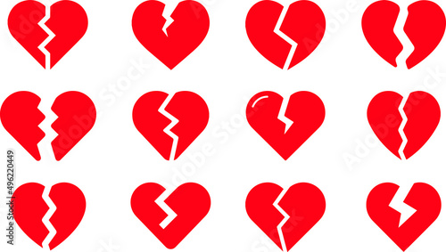 Red heart shapes, broken hearts, love icons, heartbreak symbols, valentine's day graphics, relationship breakup illustrations