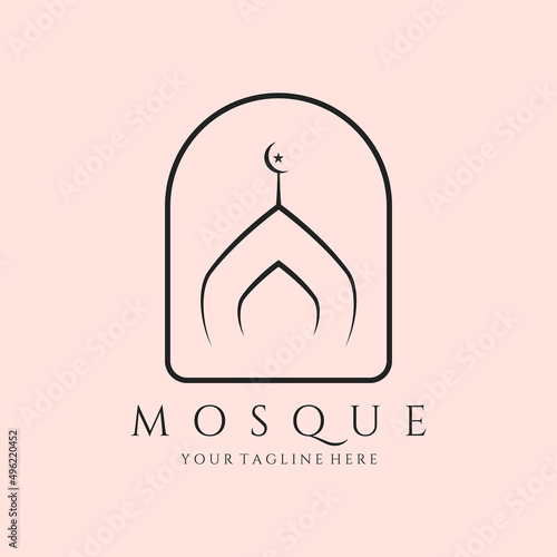 dome mosque logo line art vector symbol illustration design with emblem badge