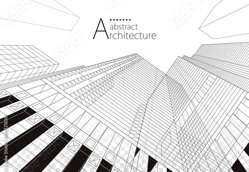 3D illustration Imagination architecture building construction perspective design,abstract modern urban building out-line black and white drawing.