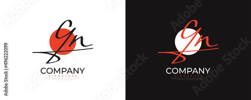 Initial G and N Logo Design in Elegant and Minimalist Handwriting Style. GN Signature Logo or Symbol for Wedding, Fashion, Jewelry, Boutique, and Business Identity photo