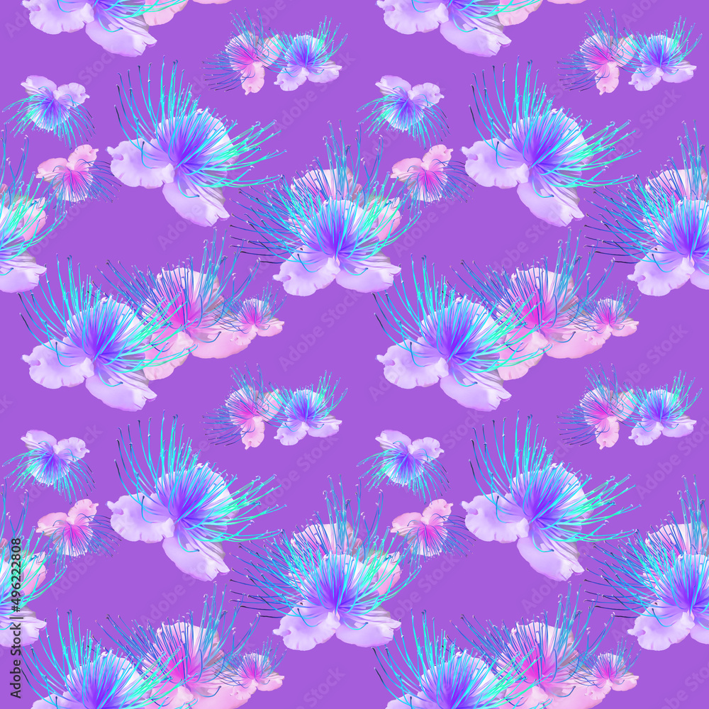 Capers. Illustration, texture of flowers. Seamless pattern for continuous replication. Floral background, photo collage for textile, cotton fabric. For wallpaper, covers, print.