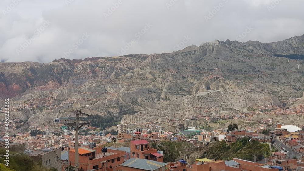 Vista, paisaje, Ciudad de La Paz - Bolivia, nublado, montaña, frío, verde, ciudad, casas, construcción, Latinoamérica