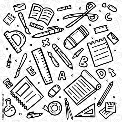 Doodle hand drawn of school and office supply stationery object icon illustration