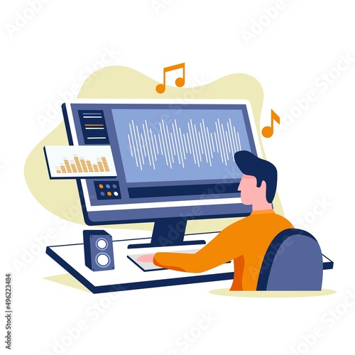 Music editing illustration design concept. Illustration for websites, landing pages, mobile applications, posters and banners