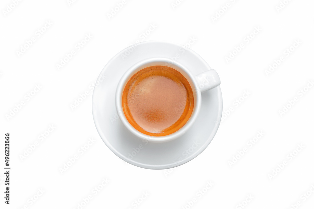 top view of hot espresso coffee isolated on white background with clipping path top view of hot espresso coffee isolated on white background with clipping path