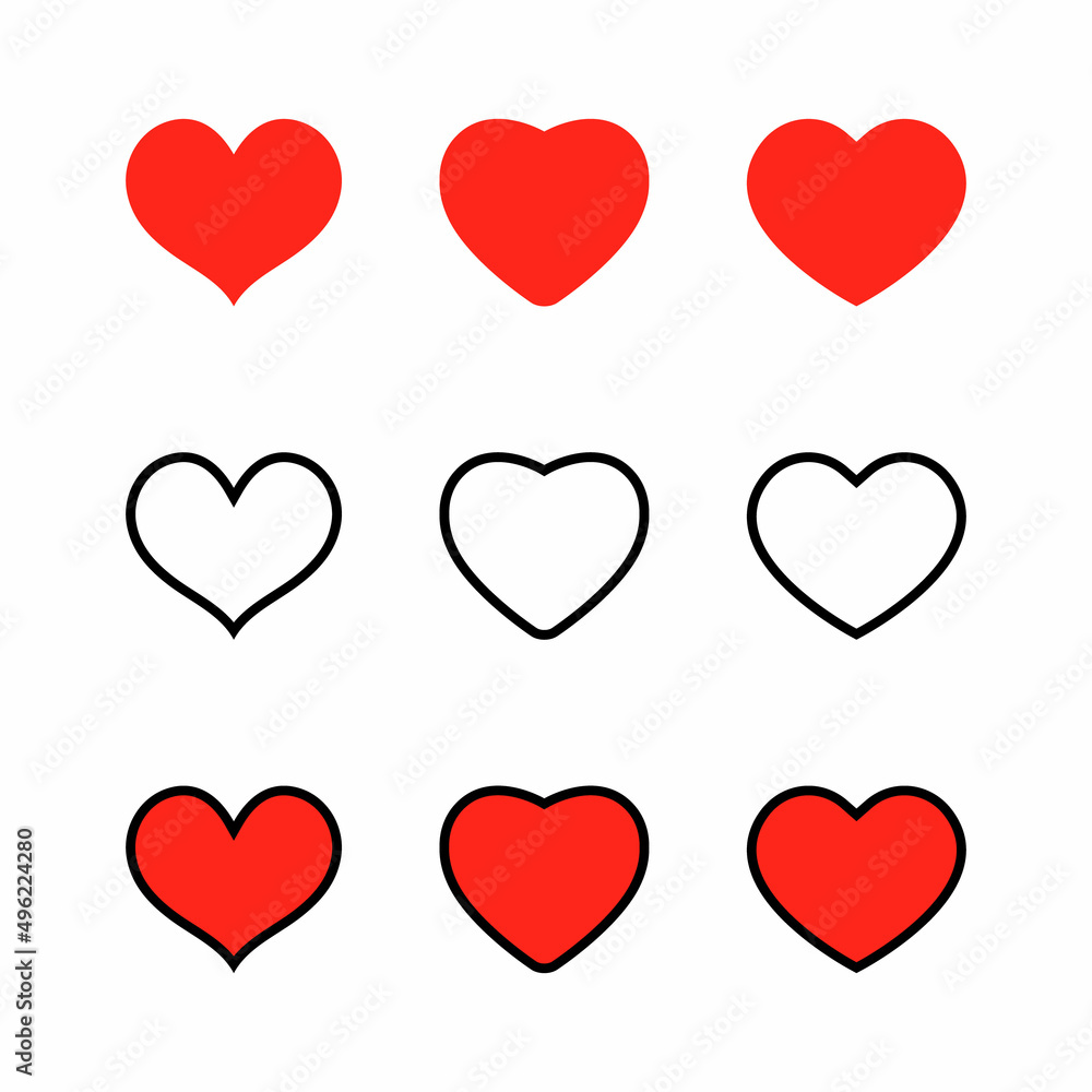 Icon Set of Red Heart. Love Line Symbol Vector
