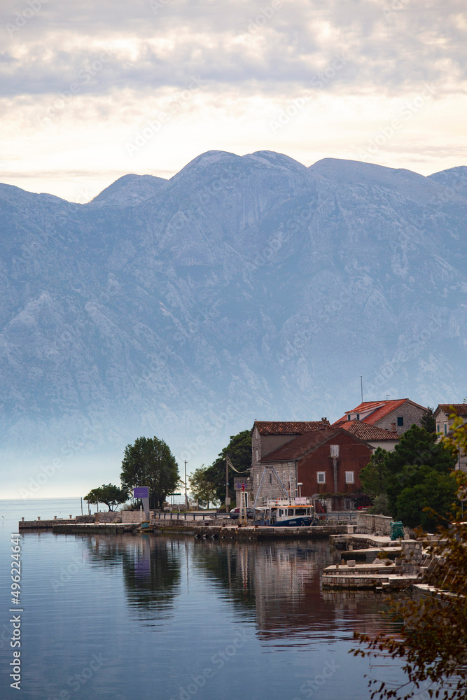 Fototapeta premium Beautiful sunrise on the Bay of Kotor, Montenegro