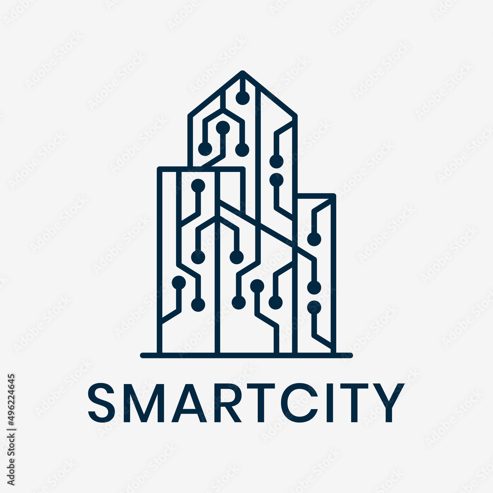 modern city technology logo vector, simple minimalist monoline linear logo template