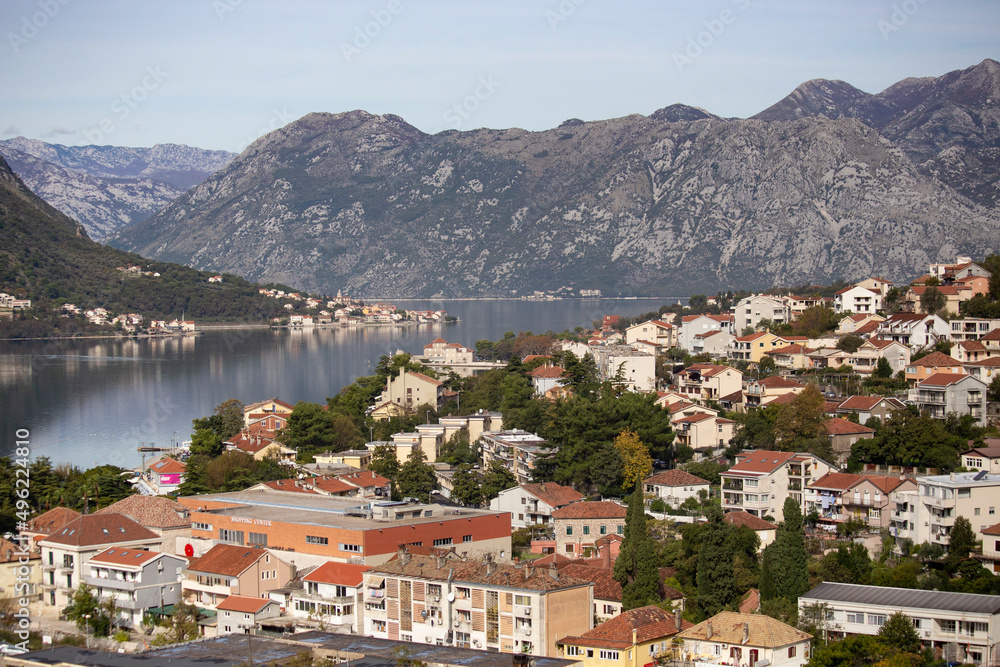 Beautiful view of Kotor bay from the Kotor Old town viewpoint, Montenegro