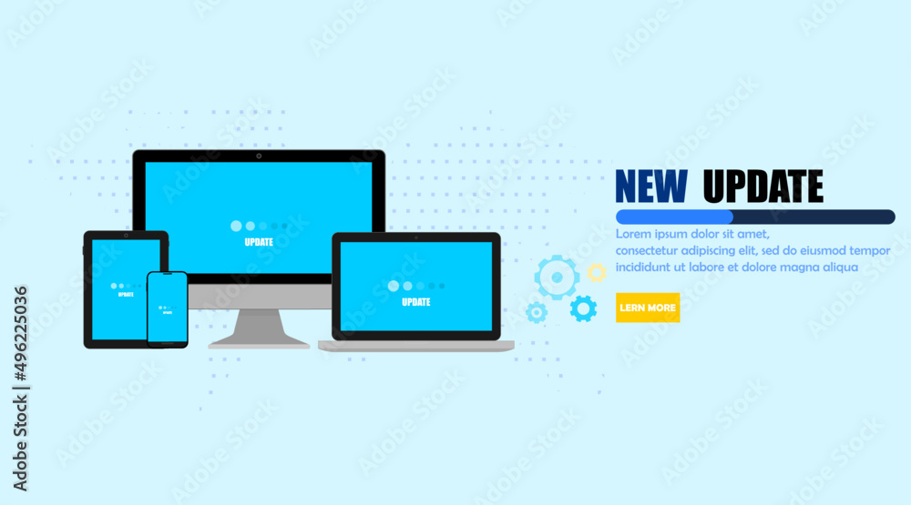 New updates for devices, computers, laptops, tablets and smartphones with recommendations.Vector illustration design for web banners and homepages.Flat design. New updates for devices, computers, laptops, tablets and smartphones with recommendations.Vector illustration design for web banners and homepages.Flat design.