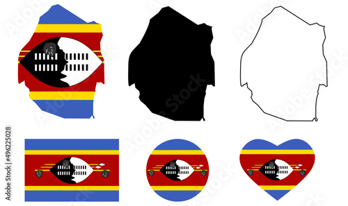 Fotografie flag map eswatini icon set isolated on white backgrounf