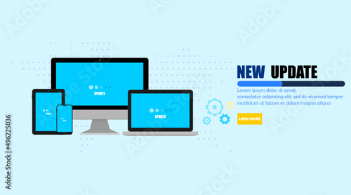 New updates for devices, computers, laptops, tablets and smartphones with recommendations.Vector illustration design for web banners and homepages.Flat design.