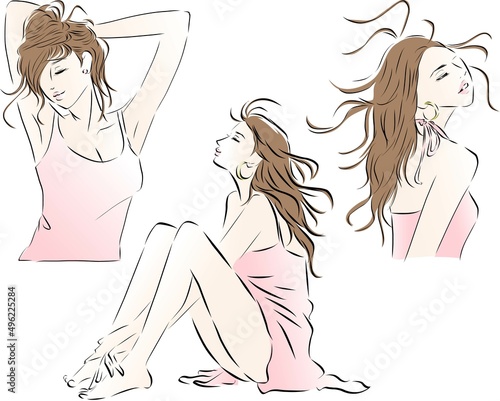 かぜと朝日を浴びながらリラックスする女性