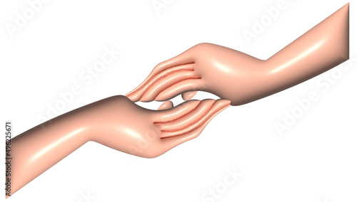 Hands set of realistic 3d design in cartoon style. Hand shows different gestures signs. Collection isolated on white background. Vector illustration