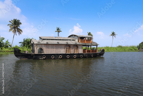 Quadro em tela Traditional Kerala houseboat at beautiful backwaters in Alleppey, Kerala state, India
