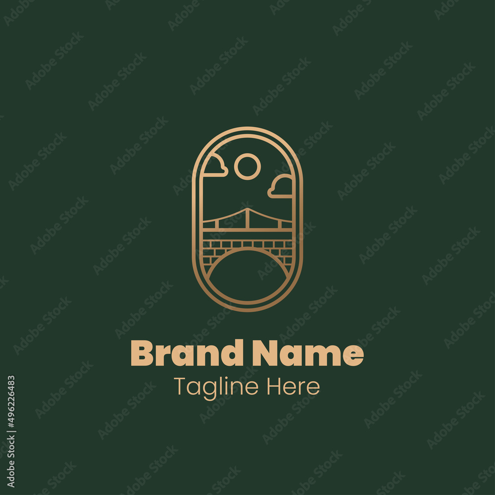 Naklejka premium Monoline bridge logo design