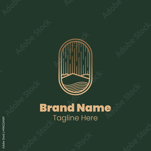 Monoline mountain rain logo design