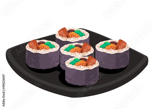 Gimbap kimbap roll rice seaweed korean food vector drawing illustration