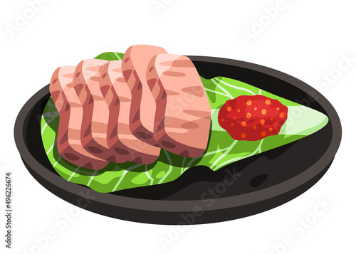 Bossam boiled meat korean food vector drawing illustration