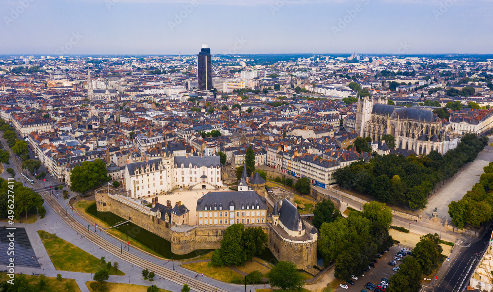 Aerial view of Nantes town, one of main north-western French metropolitan agglomerations
