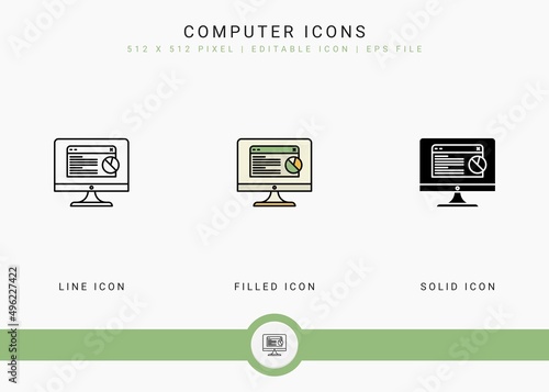 Computer icons set vector illustration with solid icon line style. Electronics smart device concept. Editable stroke icon on isolated background for web design, user interface, and mobile app