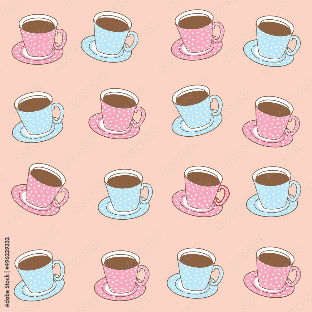 coffee cup seamless repeat pattern. Valentine's day seamless repeat pattern. Cute vector pink cups on a pink background.