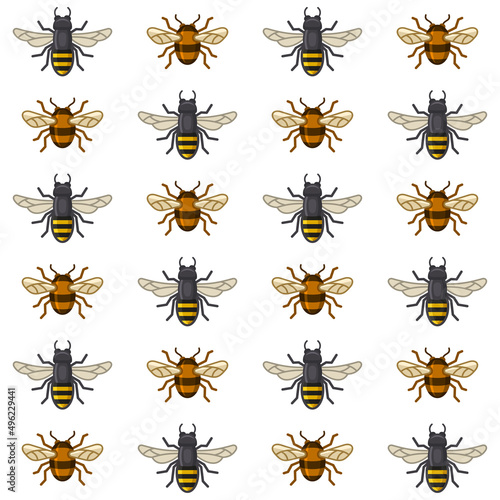 Bee and Wasp Seamless Pattern on White Background. Vector