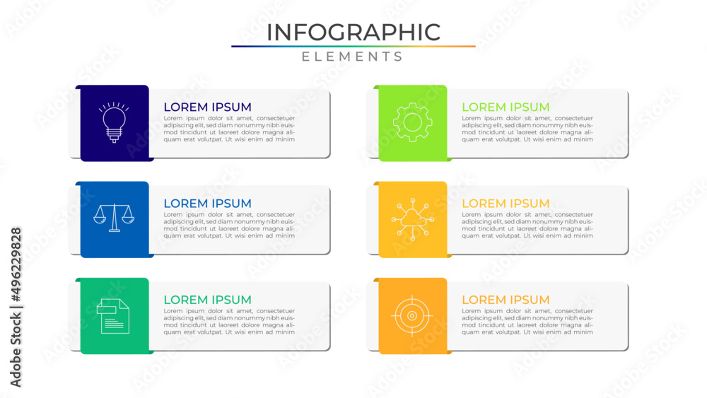 Six rectangle timeline workflow infographic plan concept design vector with icons. Business roadmap timeline network project template for presentation and report.