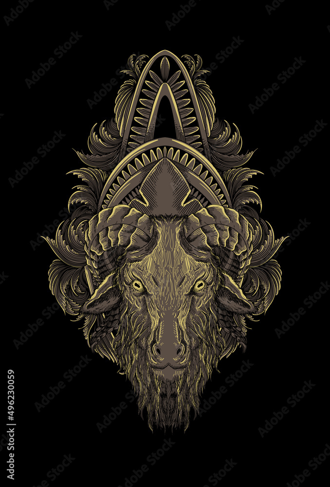 Fototapeta premium Goat with ornament artwork illustration