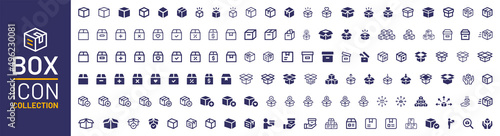 Box icon collection. Package, delivery boxes, cargo box icon. Cargo distribution symbol vector illustration.