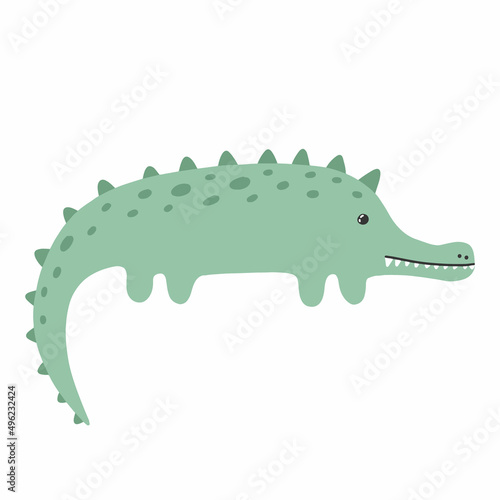 Cute hand drawn crocodile. Children's illustration of a crocodile on a white background.Vector illustration.
