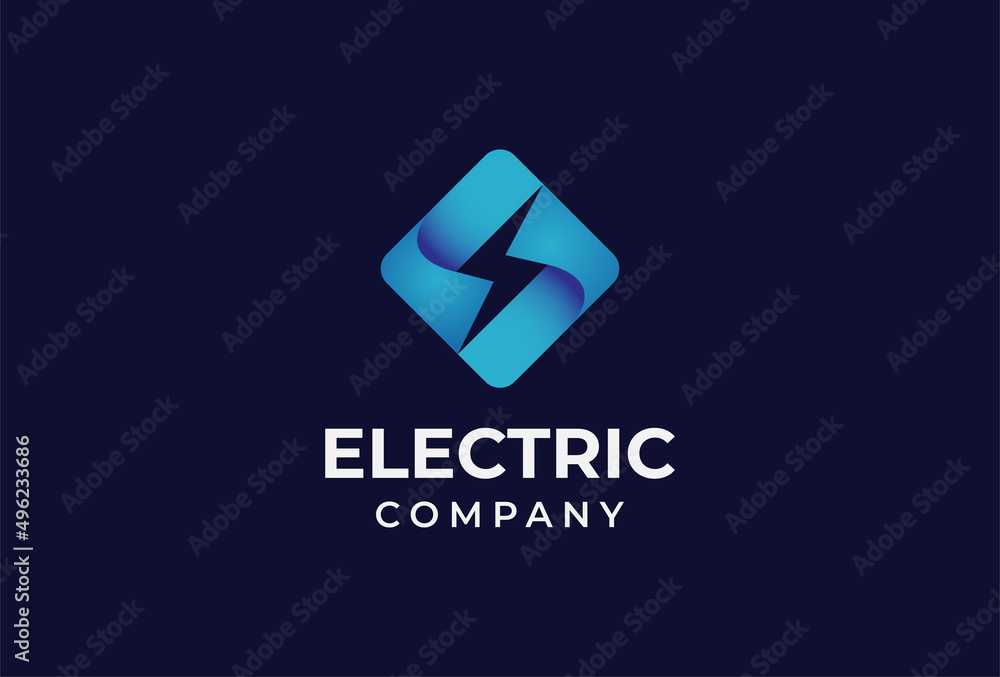 Fototapeta premium Electric thunder bolt logo design with Gradient blue square vector illustration