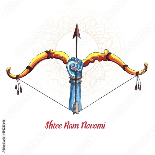 Illustration of bow and arrow in shree ram navami festival of india card design