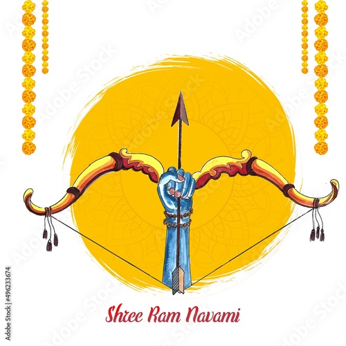 Illustration of bow and arrow in shree ram navami festival of india card design