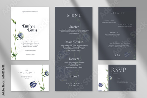 Modern Wedding Invitation Set with Navy Background