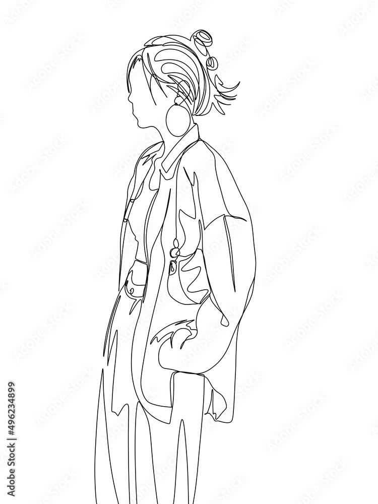 The portrait of a woman is drawn in one line art style. Body expression. Printable art. The portrait of a woman is drawn in one line art style. Body expression. Printable art.