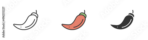 Simple minimalism chili pepper icons in modern style for web apps. Outline, colorful and glyph vector flat illustration