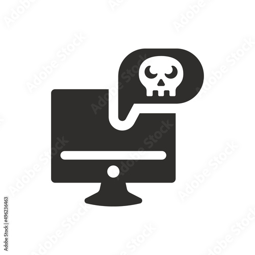 Computer virus infection notification icon on white background