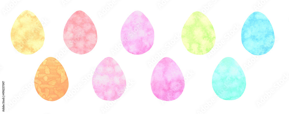 A set of watercolor Easter eggs isolated on a white background. Pastel delicate spring colors of the elements