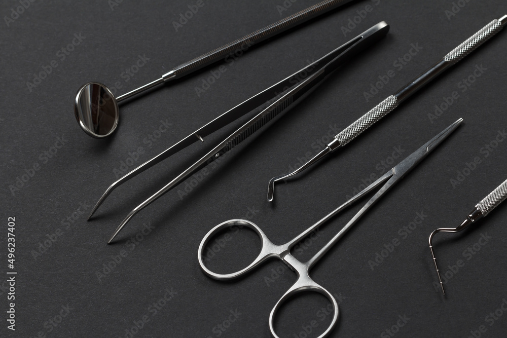 Set of metal dental instruments for teeth dental care Set of metal dental instruments for teeth dental care