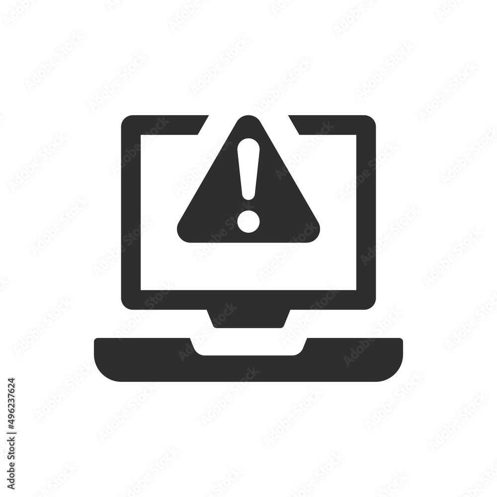 Computer alert warning icon on white background Computer alert warning icon on white background