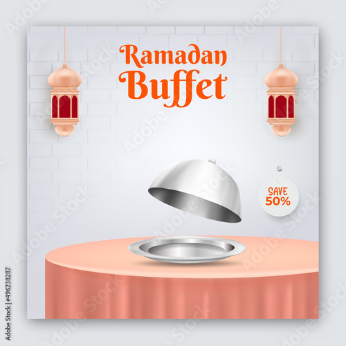 Culinary or food menu. Ramadan buffet social media post template.
